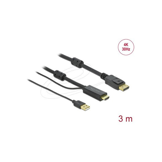 DELOCK Cable Hdmi/m a Displayport/m 4K 30 Hz con Alimentacion USB 3MTRS 85965
