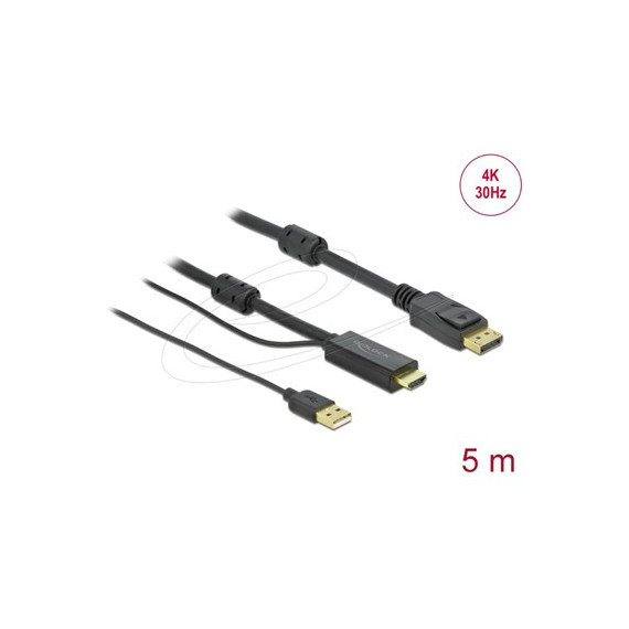 DELOCK Cable Hdmi/m a Displayport/m 4K 30 Hz con Alimentacion USB 5MTR 85966