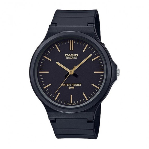 CASIO MW-240-1E2 Reloj Hombre Negro con Detalles Dorados Correa de Resina Wr 50M Elegante Clásico