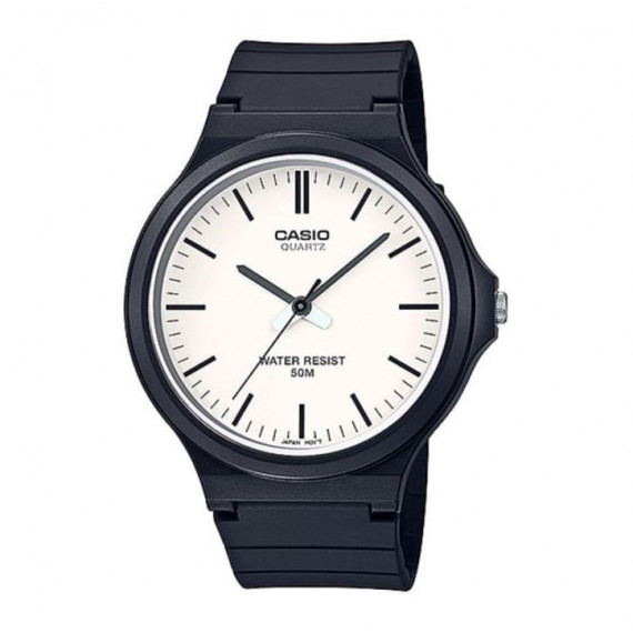 CASIO MW-240-7E Reloj Hombre Clásico Blanco con Correa Negra de Resina Wr 50M Estilo Minimalista