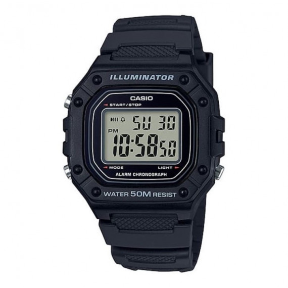 CASIO W-218H-1A Reloj Digital Negro con Luz Led Cronómetro y Alarma Wr 50M Estilo Retro Deportivo