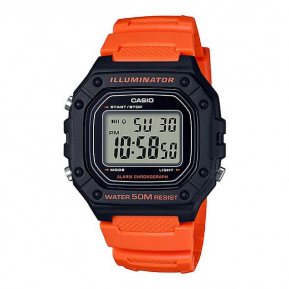 CASIO W-218H-4B2 Reloj Digital Deportivo Naranja y Negro Luz Led Alarma Cronómetro Wr 50M Retro