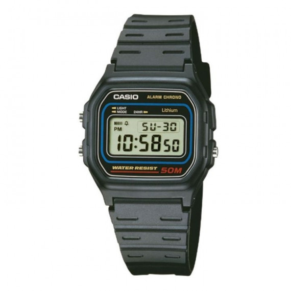 CASIO W-59-1V Reloj Digital Clásico Hombre Retro Negro Wr 50M con Cronómetro y Luz