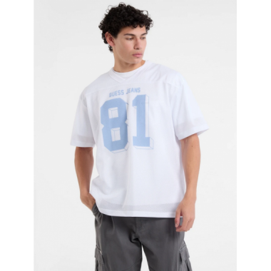 Camiseta GUESS Cuello Pico Blanca Rejillas