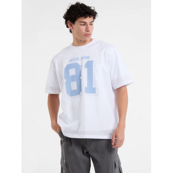 Camiseta GUESS Cuello Pico Blanca Rejillas