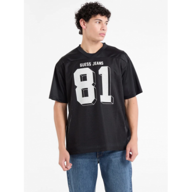 Camiseta GUESS Cuello Pico Negra Rejilla