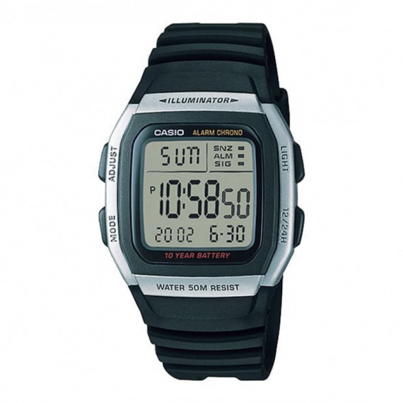 CASIO W-96H-1A Reloj Digital Hombre Deportivo Negro y Plateado Wr 50M Batería 10 Años Luz Led