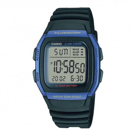 CASIO W-96H-2A Reloj Digital Hombre Deportivo Negro y Azul Wr 50M Luz Led Batería 10 Años