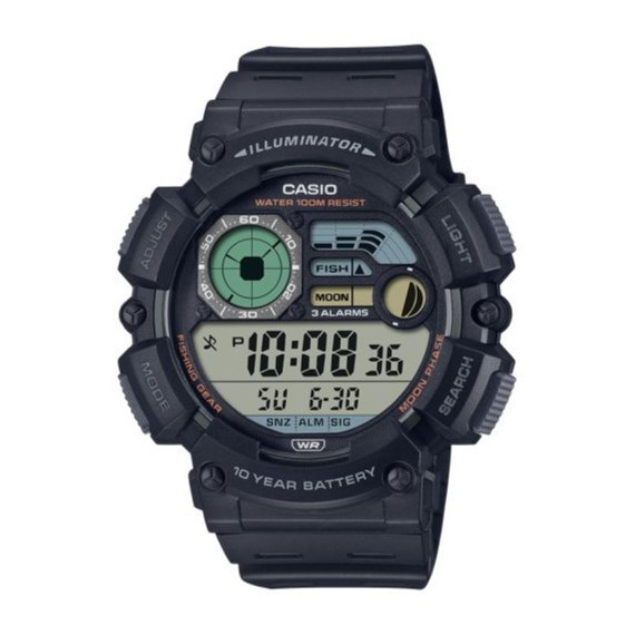 CASIO WS-1500H-1AV Reloj Hombre Deportivo Negro Fase Lunar y Mejor Hora de Pesca Wr 100M Batería 10 Años