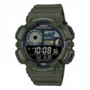 CASIO WS-1500H-3B Reloj Hombre Deportivo Verde Militar Fase Lunar y Hora de Pesca Wr 100M Batería 10 Años