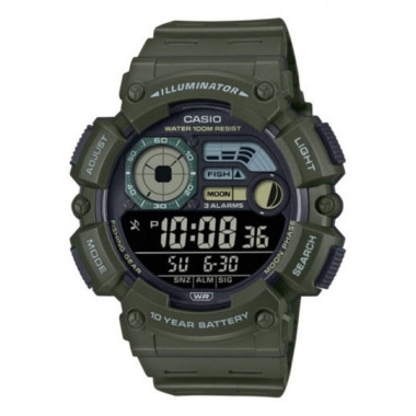 CASIO WS-1500H-3B Reloj Hombre Deportivo Verde Militar Fase Lunar y Hora de Pesca Wr 100M Bater&iacute;a 10 A&ntilde;os