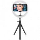 Anillo de Luz con Trípode Sobremesa, Mando, 3 Temperaturas de Luz y 10 Intensidades de Brillo KSIX