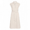 Vestidos Vestido ICHI Linno Natural Ecru Stripe