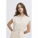 Vestidos Vestido ICHI Linno Natural Ecru Stripe