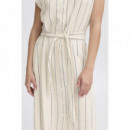 Vestidos Vestido ICHI Linno Natural Ecru Stripe
