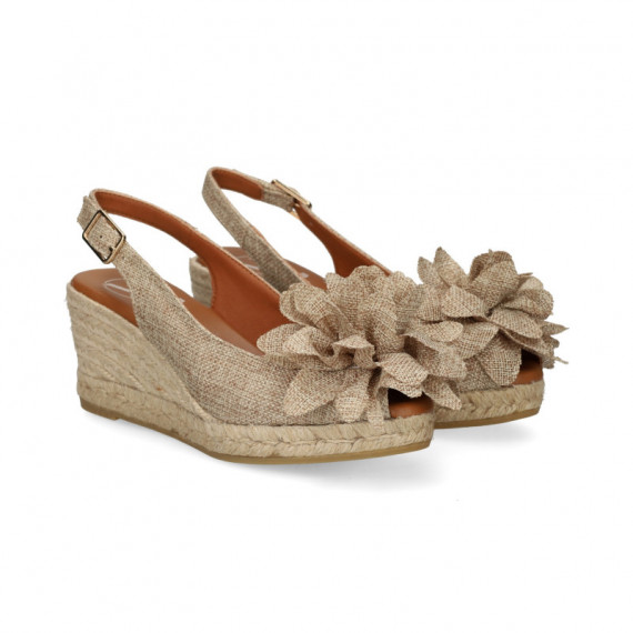 ABIERTO PUNTA Y TALON FLOR LINO BEIGE