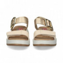 Carmelita Velcro Metal+piel Platino  FLUCHOS