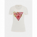 Camiseta GUESS Triángulo Floral Blanca