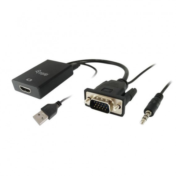 EQUIP Adaptador VGA Macho a HDMI Hembra con Audio Jack 3.5