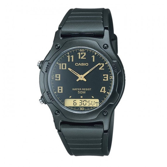 CASIO AW-49H-1B Reloj Combinado Hombre Negro con Manecillas Doradas Wr 50M Clásico Deportivo