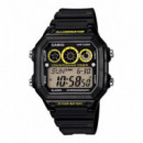 CASIO AE-1300WH-1A Reloj Deportivo Hombre Negro con Cronómetro y Temporizador Wr 100M 10 Años de Batería