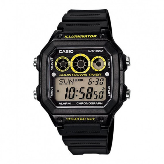 CASIO AE-1300WH-1A Reloj Deportivo Hombre Negro con Cronómetro y Temporizador Wr 100M 10 Años de Batería