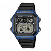 CASIO AE-1300WH-2A Reloj Deportivo Hombre Azul con Cronómetro y Temporizador Wr 100M 10 Años de Batería