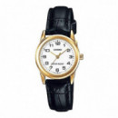 CASIO LTP-V001GL-7B Reloj de Mujer Clásico Dorado con Correa de Piel Negra Wr Elegante y Atemporal