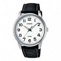 CASIO MTP-1303L-7B Reloj Clásico de Hombre con Esfera Blanca y Correa de Cuero Negra Wr 50M