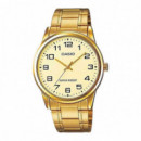 CASIO MTP-V001G-9B Reloj Clásico Dorado para Hombre con Esfera Beige y Correa Metálica