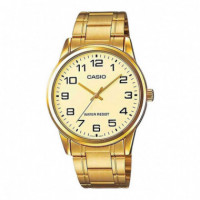 CASIO MTP-V001G-9B Reloj Clásico Dorado para Hombre con Esfera Beige y Correa Metálica