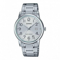 CASIO MTP-V002D-7B Reloj Clásico de Hombre con Correa de Acero Inoxidable y Esfera Plateada con Fecha