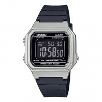 CASIO W-217HM-7V Reloj Digital Retro Plateado con Correa Negra y Luz Led Wr 50M