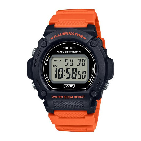 CASIO W-219H-4A Reloj Deportivo Hombre Naranja y Negro con Luz Led Wr 50M