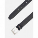 Cinturón de Piel con Textura Espigada de TOMMY HILFIGER