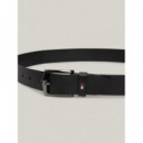 Cinturón de Piel con Logo Esmaltado de TOMMY HILFIGER