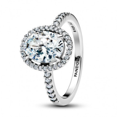 PANDORA Anillo en Plata de Ley Halo Ovalado Brillante 193777C01
