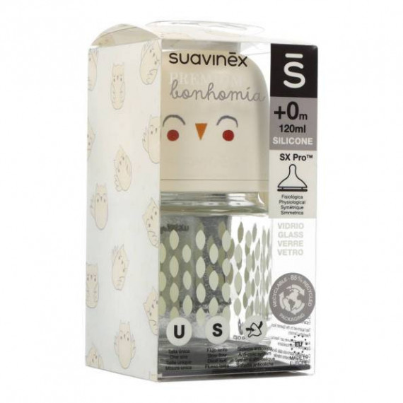 SUAVINEX Bibe Vidrio Ml Tetina 3 Pos Silic 120ML