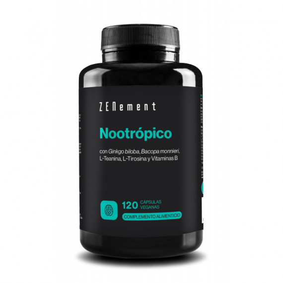 Zn- Nootrópico, con Ginkgo Biloba, Bacopa Monnieri, L-teanina, L-tirosina y Vitaminas B - 120 Cápsulas  ZENEMENT
