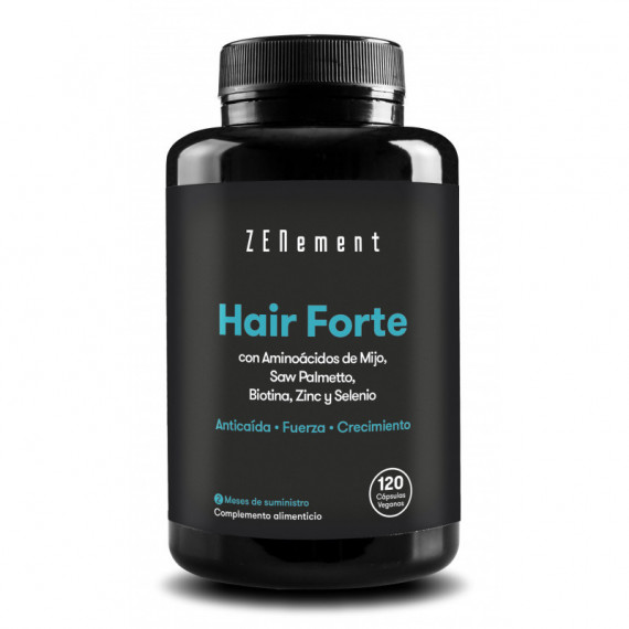 Hair Forte, con Aminoácidos de Mijo, Saw Palmetto, Biotina, Zinc y Selenio - 120 Cápsulas  ZENEMENT