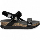Sandalia Tira Lado Velcros Charol Negro  PANAMA JACK