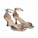 Sandalia con Talon Reptil Plata  LOLA CRUZ