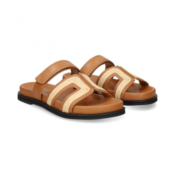 Pala Velcro Rafia+piel Cuero  BIBI LOU