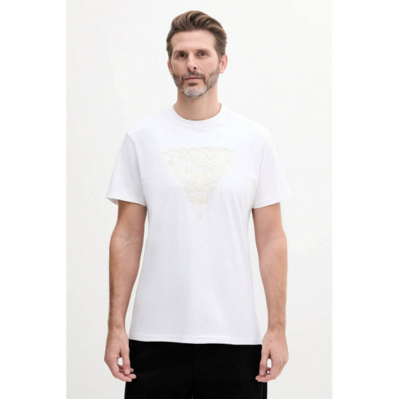 Ss Cn Flower Embro Tee Pure White  GUESS