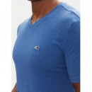 Camiseta Jaspeada de Corte Extra Slim y Cuello Pico de Tommy Jeans  TOMMY HILFIGER