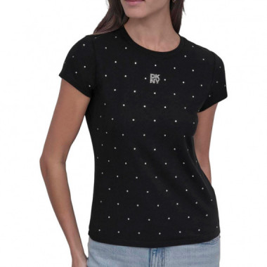 Camiseta Rhinestones Crew Neck  DKNY