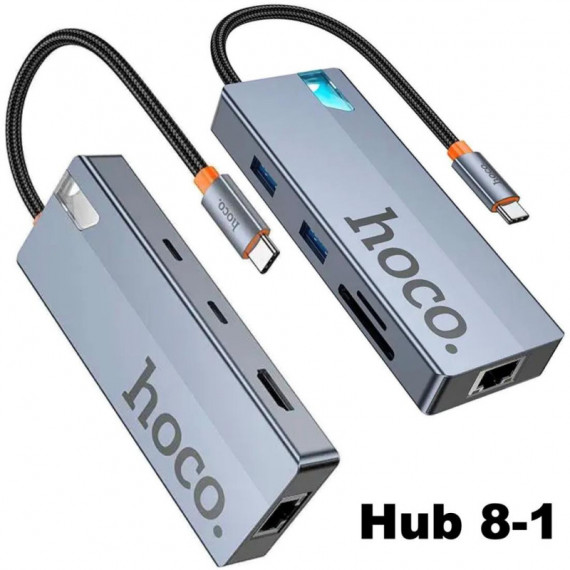 Adaptador Usb-c 8-1 HOCO HB52 HDMI + 2X USB 3.0 + Pd + RJ45 + Microsd/sd