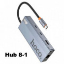 Adaptador Usb-c 8-1 HOCO HB52 HDMI + 2X USB 3.0 + Pd + RJ45 + Microsd/sd