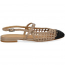 sin Talon Trenzado Piel Negro+beige  CHANTAL