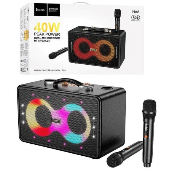 HOCO HA8 Ave Altavoz Karaoke BLUETOOTH 40W con 2 Micrófonos Inalámbricos
